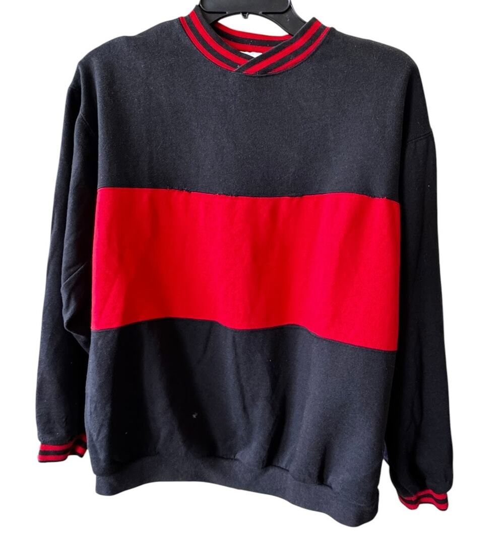 VTG 90s Cheetah Mervyn’s Striped Mock Neck Colorblock Crew Black Red Youth XXL